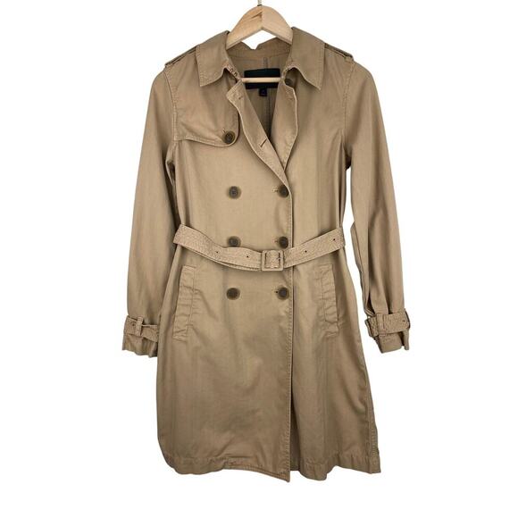 J. Crew Women's 2 Tan Belted Double Breasted Cotton Trench Coat - Picture 1 of 10